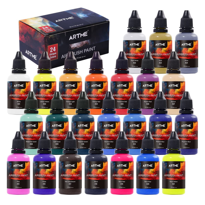 ARTME Airbrush Paint, 24 Colors Airbrush Paint Set Include Metallic an —  CHIMIYA